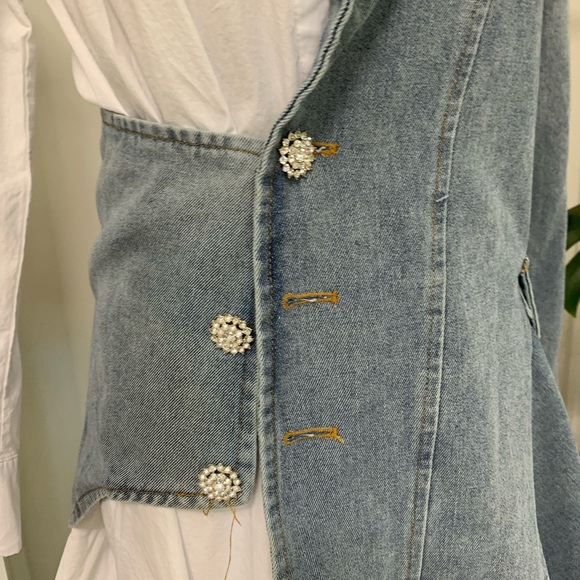 SHEIN Asymmetrical Denim and White Dress - Picture 3 of 8